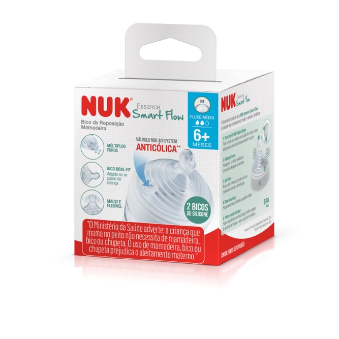 BICO NUK FASE 2 ESSENCE TC SMART FLOW FLUXO MEDIO 6 FUROS C/2 UND ANTICÓLICA ANTIVAZAMENTO SILICONE