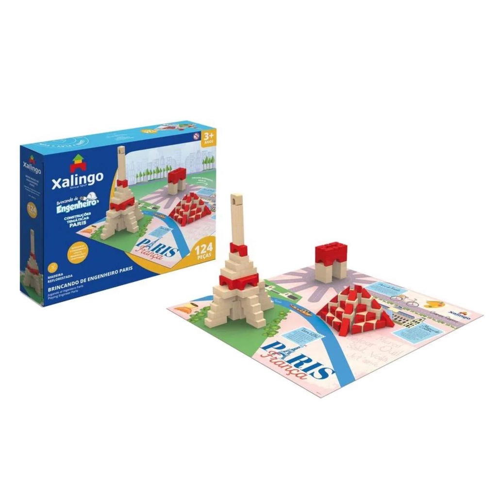 Brinquedo de Montar e Desmontar Infantil Brincando de Engenheiro, Torre Eiffel, Paris 124 Peças Xalingo - 5464.3 - Mom & Baby