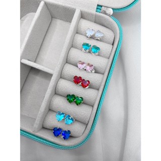 Brinco de prata 925 coração 5mm zircônia colorido Aqua Joias