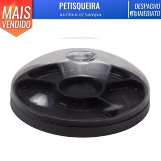 Petisqueira de Plastico Redonda 5 Divisória Decorativa C/ Tampa Petiscos Frios