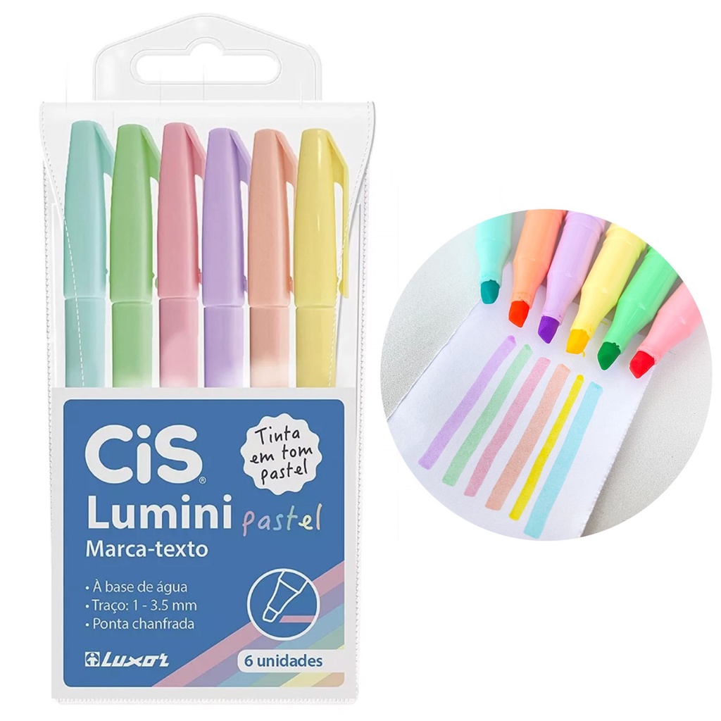 Caneta Marca Texto Cis Lumini Pastel - Estojo Com 6 Cores em Oferta na Shopee