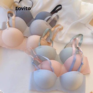 Lovito Bralette Sexy Com Alça Ajustável Com Padrão Xadrez Para Mulheres LNE38288 (Damasco/Cinza/Rosa/Verde/Azul/Preto)