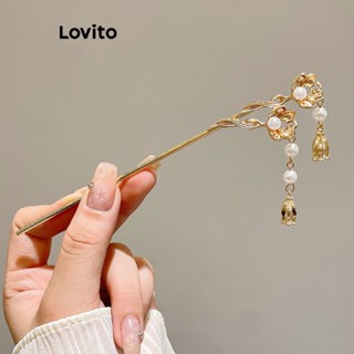 Lovito Casual Simples Presilha de Metal para Cabelo Feminino L63AD153 (Dourado/Prata)