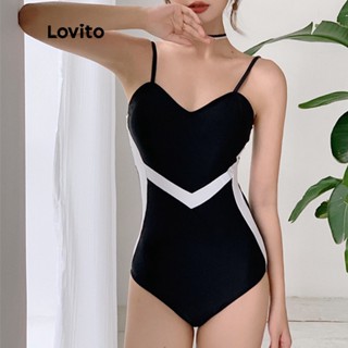 Lovito Maiô Básico com Alça Fina Elegante Para Mulheres L48AD014 (Preto)