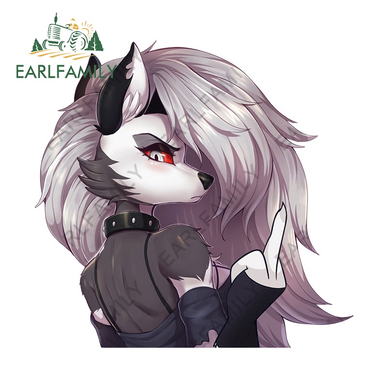 EARLFAMILY 13cm Diversão Loona Dedo Médio Helluva Chefe Adesivo De Carro Acessórios Decalque Ar Condicionado Vinil PVC D