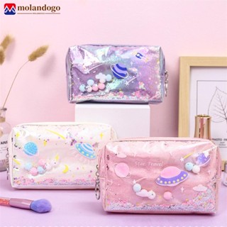 MOLANDOGO Kawaii Caixa De Lápis Grande Glitter Star Laser De Couro Maquiagem Escola Material De Viagem Papelaria B1P3