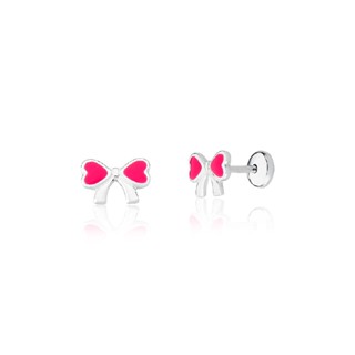 Brinco prata 925 infantil laço rosa