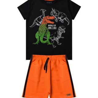 Conjunto Infantil Menino Dinossauros Preto e Laranja
