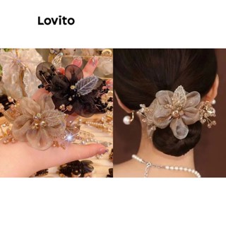 Lovito Elegante Floral Strass Organza Sentido Artístico Piscando Laços De Cabelo Para Mulheres LFA09251