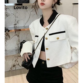 Lovito Jaqueta Casual Simples Com Botão Colorblock Para Mulheres LNA40217