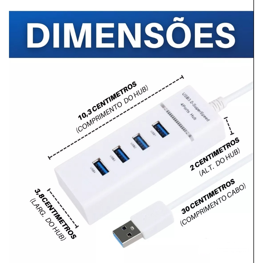 HUB Usb 3.0 Extensor 4 Portas High Speed EXBOM UH-30A - BRANCO em Oferta na Shopee