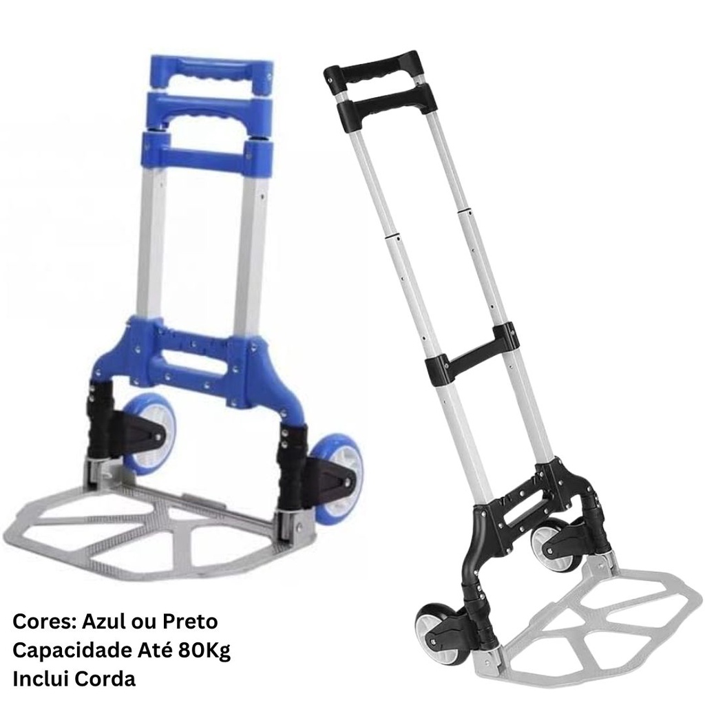 Carrinho De Mão para Carga Alumínio Dobrável Até 80kg + Corda Chalesco em Oferta na Shopee