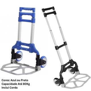 Carrinho De Mão para Carga Alumínio Dobrável Até 80kg + Corda Chalesco em Oferta na Shopee