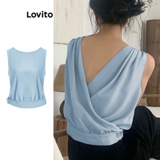 Lovito Casual Blusa Feminina Lisa Cruzada L68ED309 (Azul)