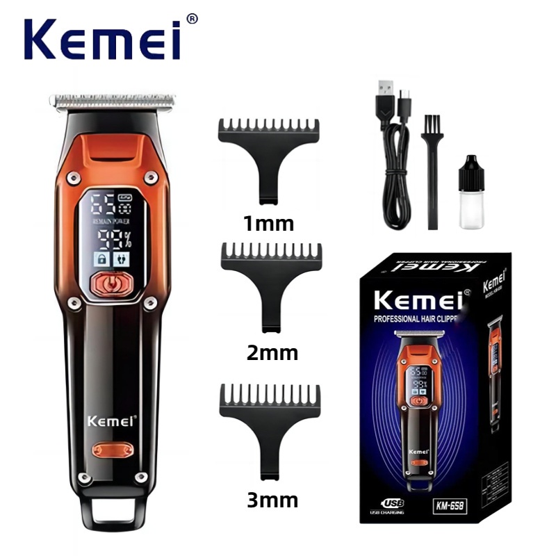 Kemei Máquina De Cortar Cabelo Profissional Barbeiro Aparador De Cabelo Led Máquina De Acabamento Para Salão De Beleza Recarregável Mini KM-658