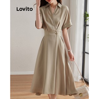 Lovito Vestido Casual Simples Com Botões Para Mulheres LNA43185