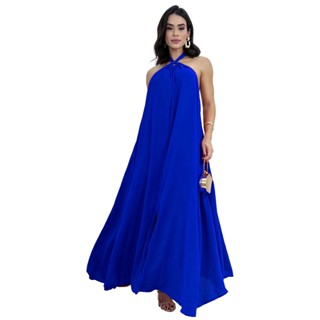 Vestido Longo Feminino Frente Unica Costas Nua Elegante Duna