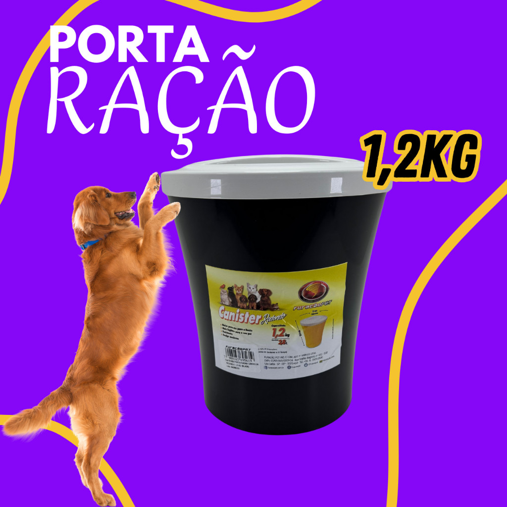 Canister Porta Ração 1,2kg Redondo Com Tampa Cor Preto - Furacão Pet em Oferta na Shopee