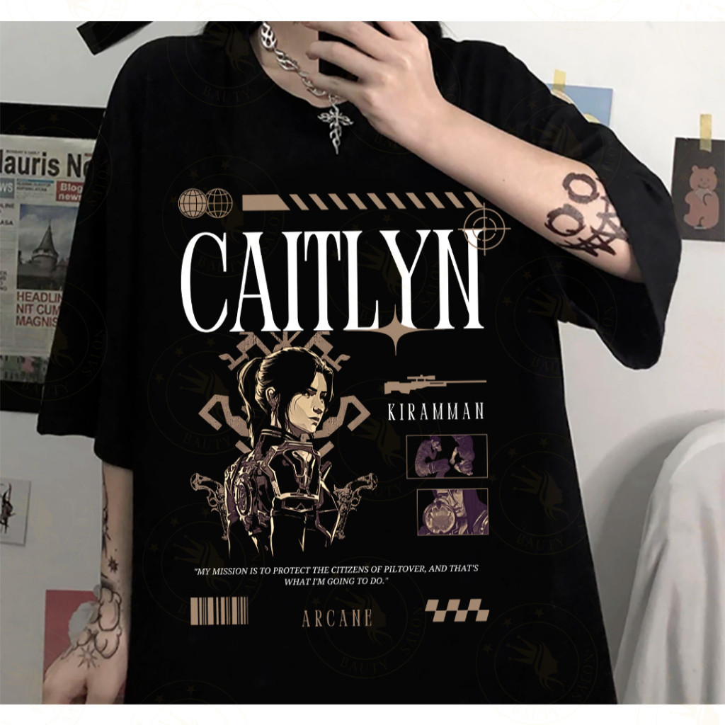Camiseta Caitlyn Kiramman Arcane Jinx League of Legends 100% Algodão Unissex bau de tesouro