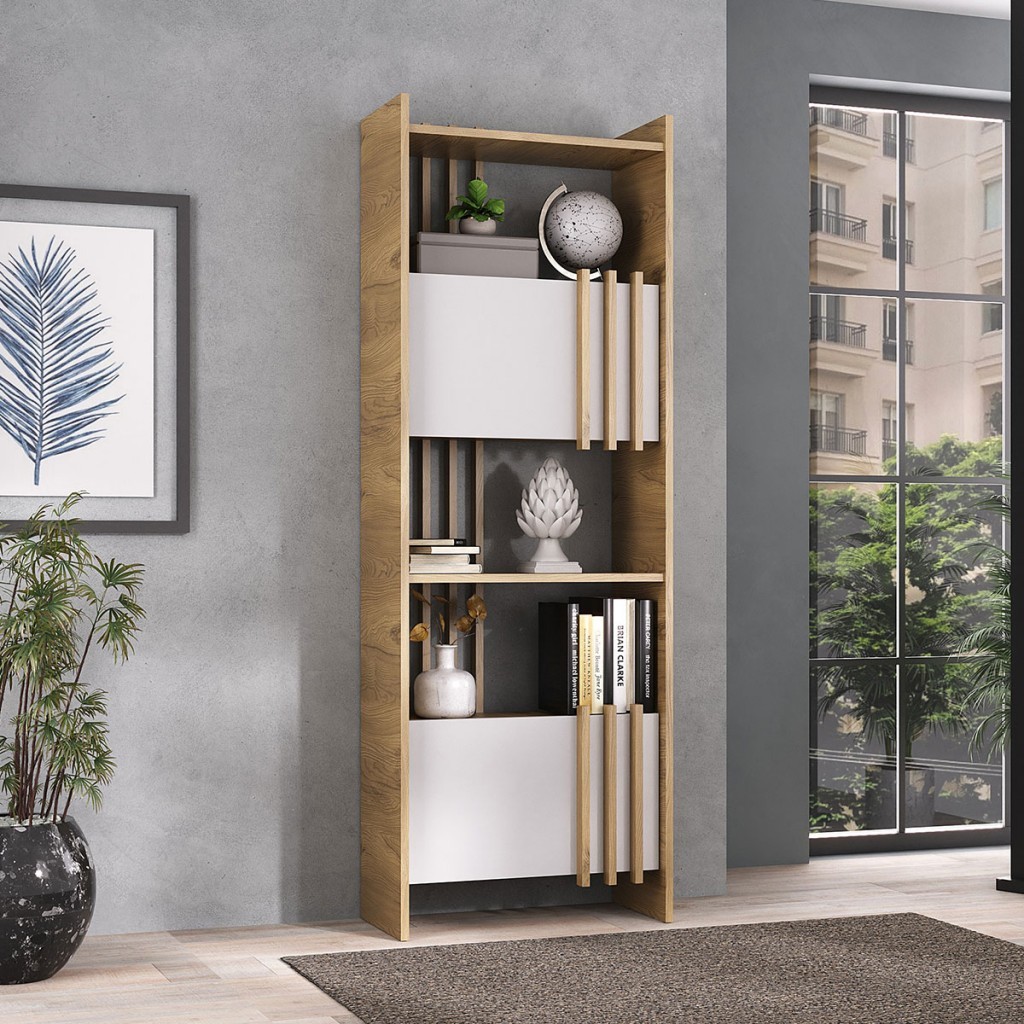 Estante para Livros Arbos 2 Portas 6 Prateleiras Ripado