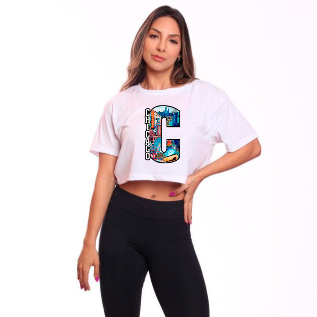 Cropped Camiseta Feminina Oversized  Básica 100% Algodão Chicago
