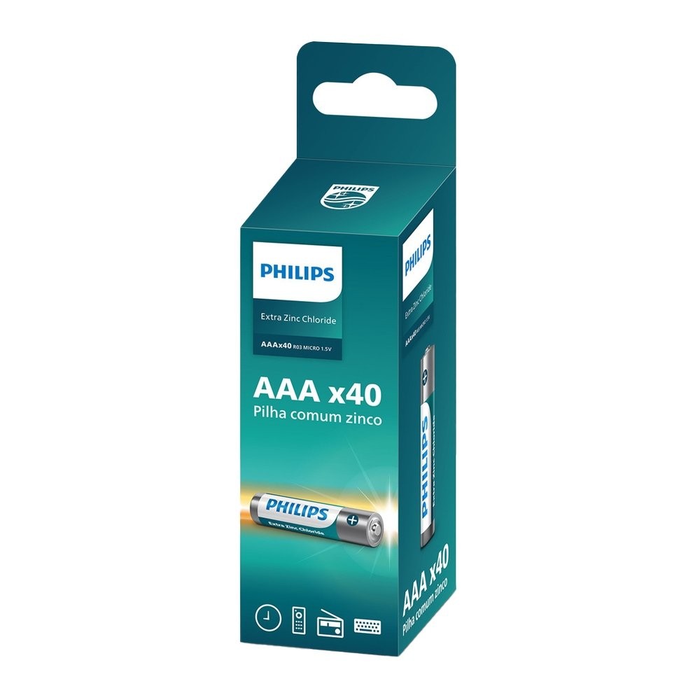 Pilha Philips Comum Zinco Palito AAA R03L40TF/59 Torre - 10 Embalagens com 4 Unidades em Oferta na Shopee