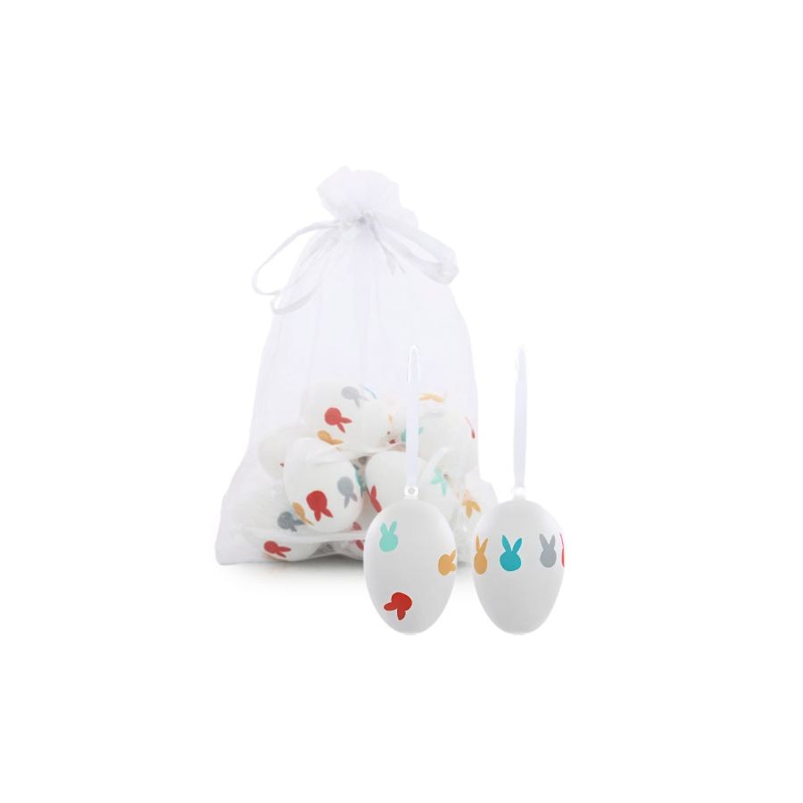 Mini Ovos De Páscoa Branco Com Orelhinhas Coloridas Para Pendurar - 4cm - 9 unidades - Cromus - Rizzo em Oferta na Shopee