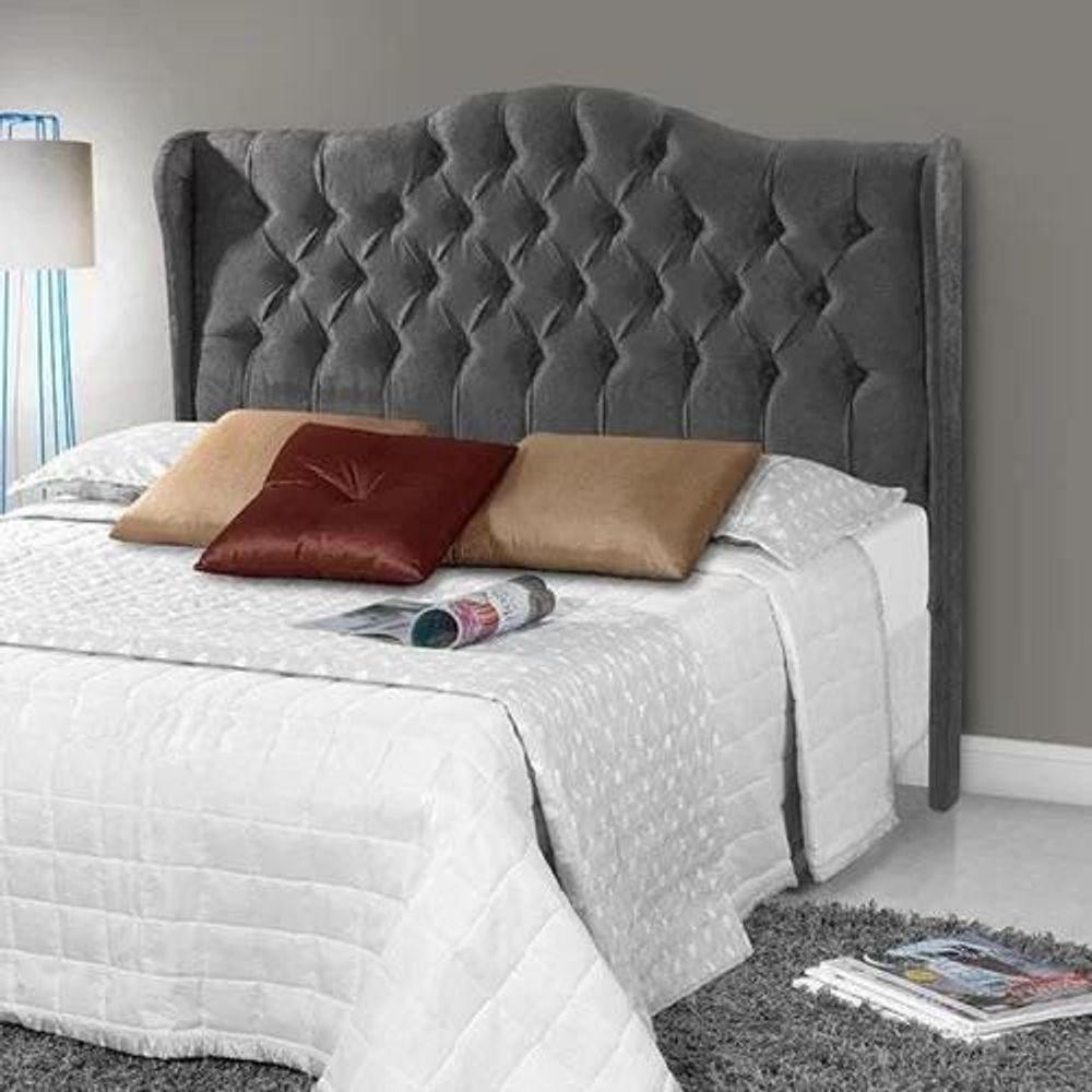 Cabeceira Casal Estofada Dubai Veludo Cinza - Home & Living