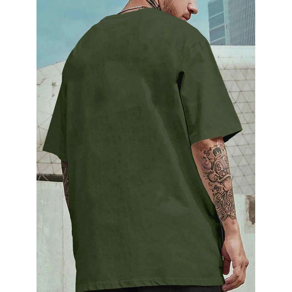 Camisa Casual Fitness Sem Estampa Verde Militar Camiseta Larga Confortável Blusa Oversized Esportiva