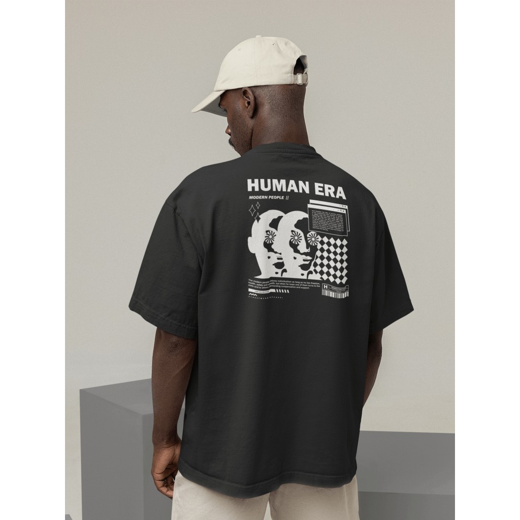 Camisa Camiseta Oversized Gola Alta Streetwear Masculino e Feminino 100% Algodão  Preto e Off Whte Estampado - HUMAN ERA