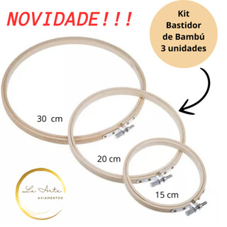 Kit Bastidores Bambu Ajustáveis -Madeira- 03 Tamanhos 15 - 20 - 30CM em Oferta na Shopee