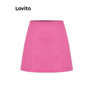 Lovito Elegante Lisa Saia Evasê Feminina de Tweed L62ED092 (Rosa-Choque)