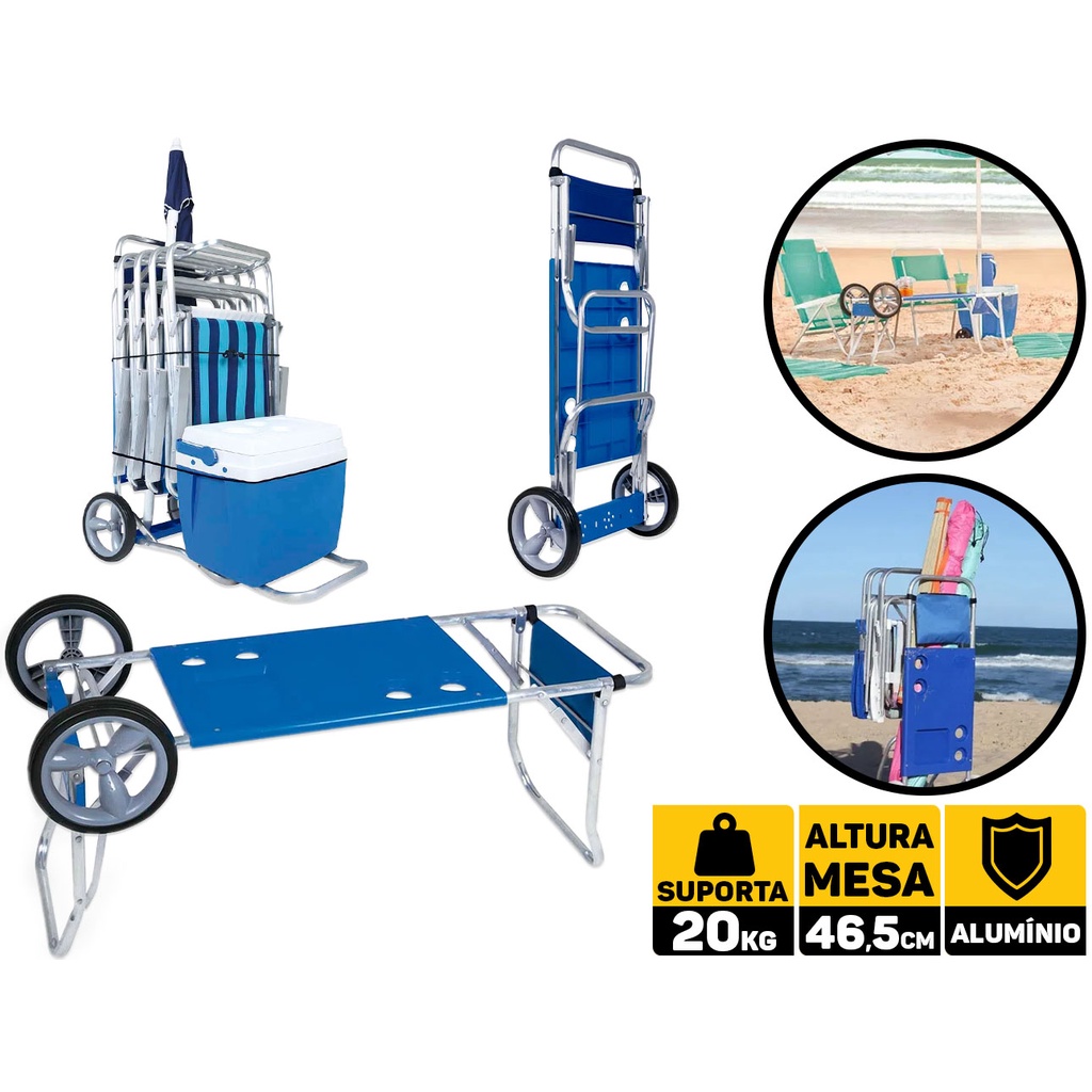 Carrinho De Praia Camping Acampamento Com Avanço Para Caixa Térmica Vira Mesa Mor - Home & Living