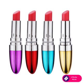 Vibrador Feminino Clitoriano Formato Batom Metalizado Discreto Massageador Mamilo