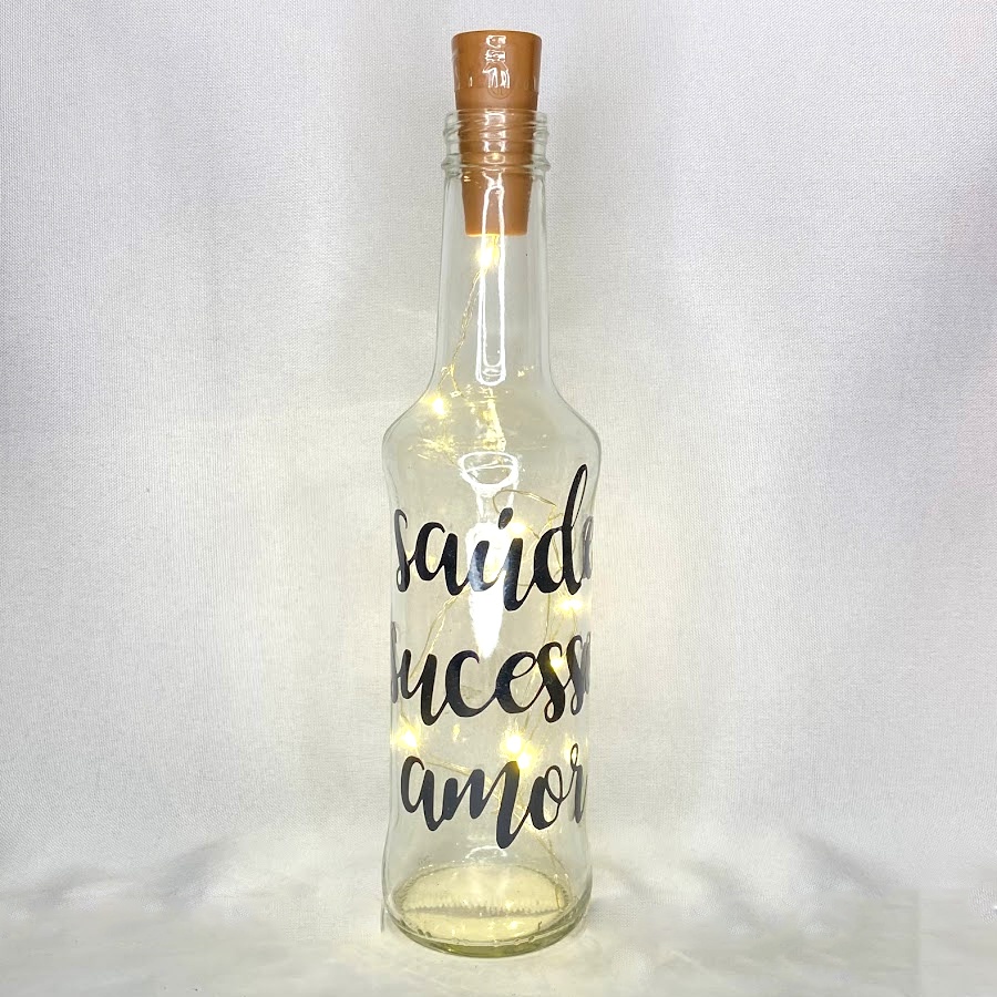 Garrafa Long Neck de Vidro com Rolha Led - Saúde Sucesso Amor - 01 Unidade - Rizzo Distribuidora em Oferta na Shopee
