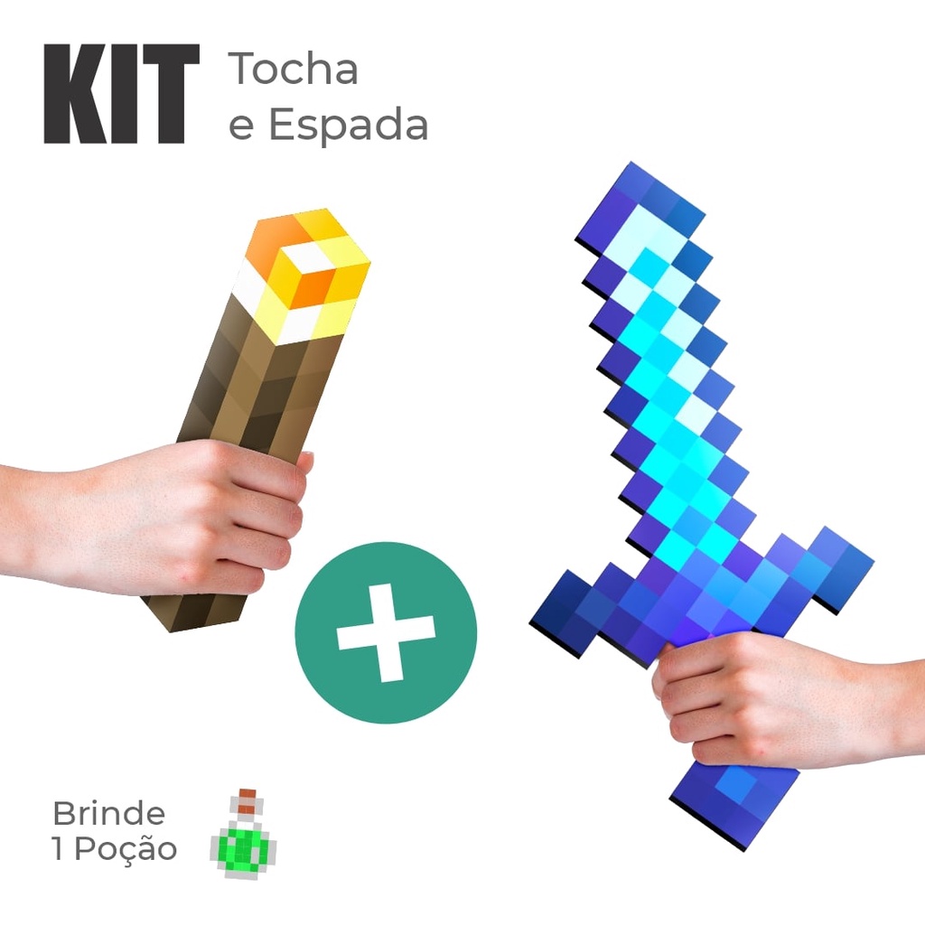 Kit Espada + Picareta Pixel Diamante Encantado Pixel em Oferta na Shopee