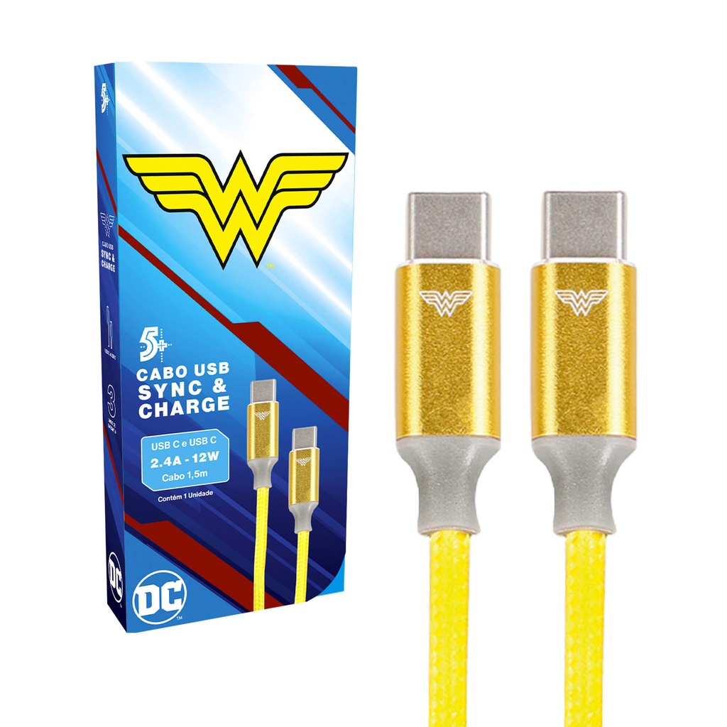 Cabo Carregador Rápido Turbo Usb-C Tipo C - Wonder Woman