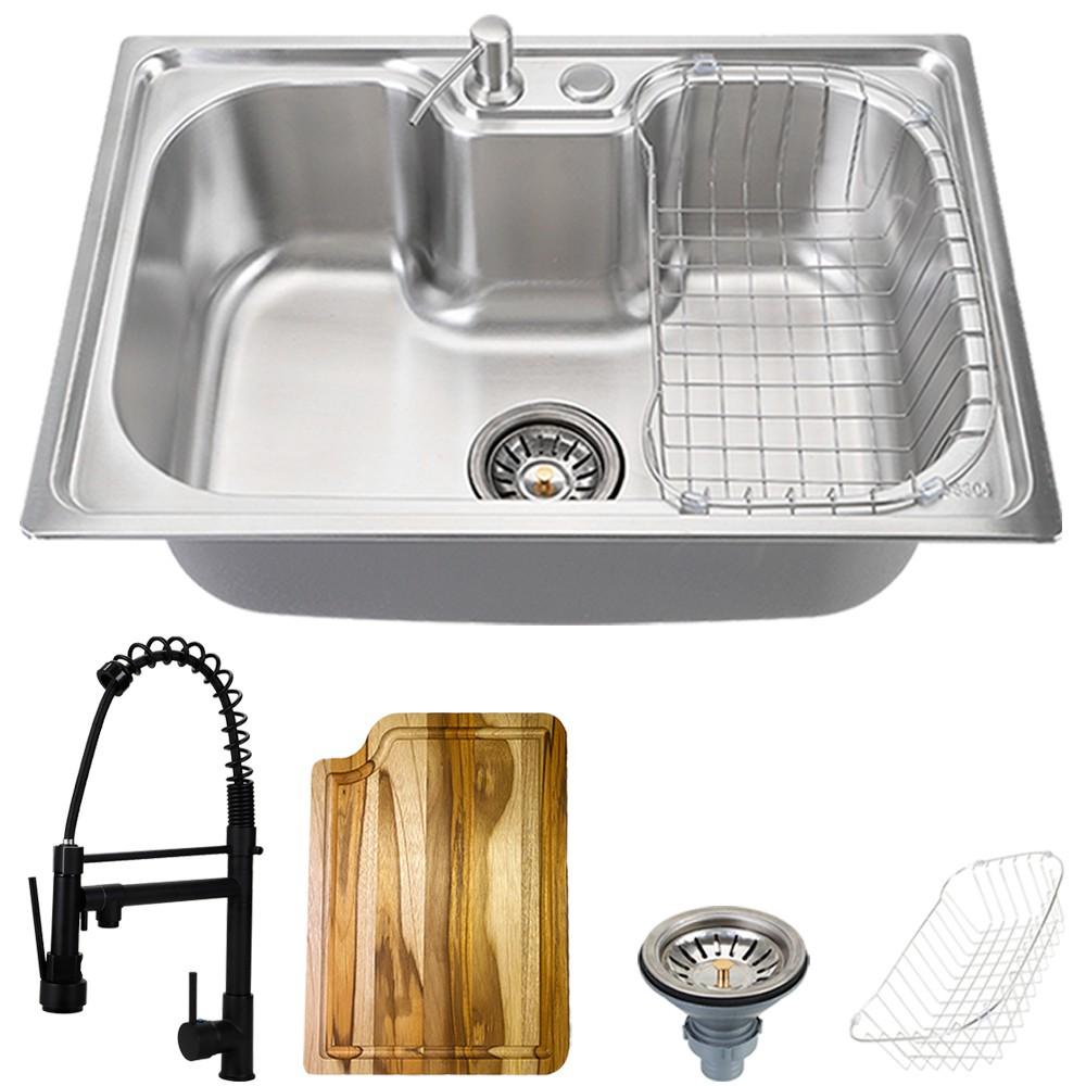 Cuba para Cozinha pia inox Com Acessórios e tábua Carajás e Torneira gourmet monocomando munim Preta Pingoo - Home & Living
