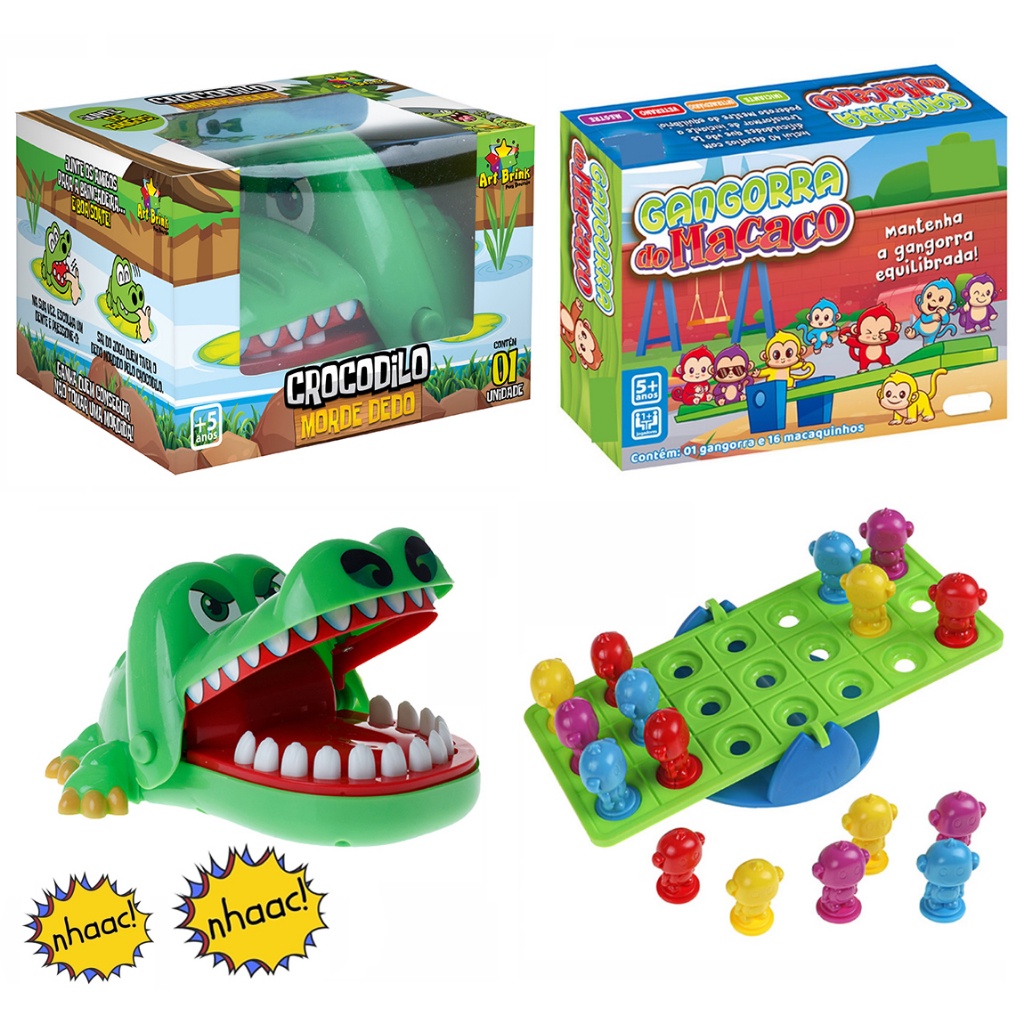 Kit Jogo Crocodilo Croc Croc Morde Dedo + Jogo Gangorra do Macaco