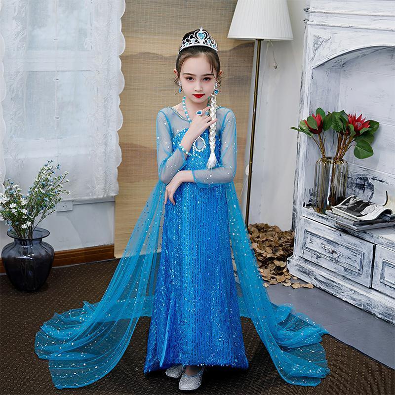 Elsa Princesa Vestido Feminino Verão Vestido Congelado Elsa Vestido Elsa Vestido Meninas Vestido de Verão