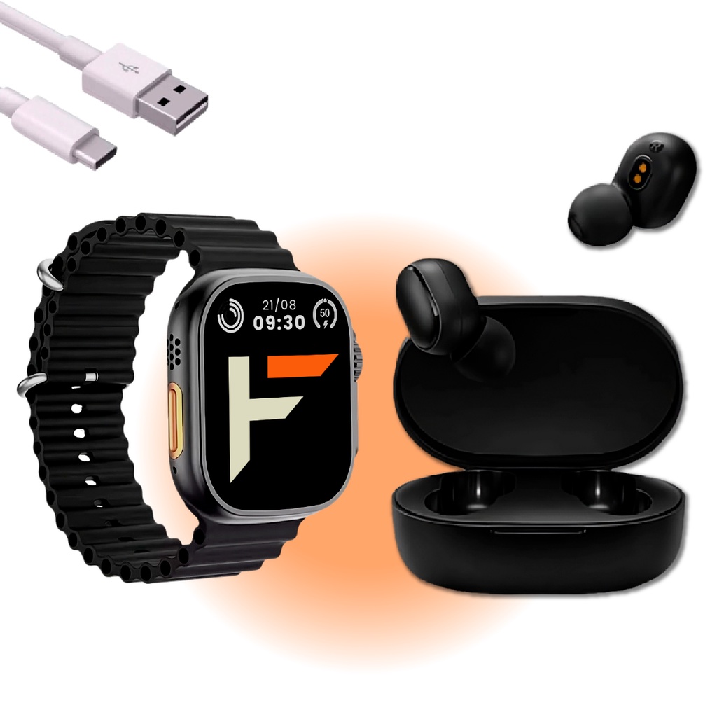 Relógio Inteligente Smartwatch Digital HW68 Ultra Mini Masc/Fem Bluetooth 5.0 41mm NFC GPS Android Ios Notificações Chamada Original + Fone sem Fio Redmi Air Dots Xiaomi Bluetooth TWS 5.0 Fone de Ouvido Bass + Cabo USB Tipo C Turbo Carregamento Rápido