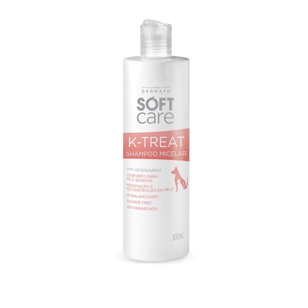 Shampoo Dermatologico Pet Cachorro Gato K-Treat Micelar Soft Care Pele Sensível 300mL