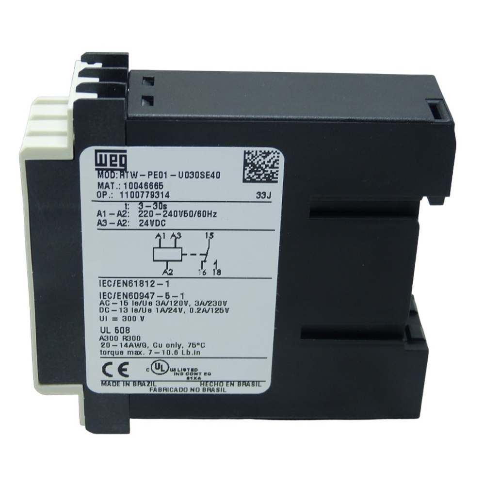Rele Tempo Weg ETW Todos 220v Rtw-Pe01-U030Se40 0.2 A 30 Segundos Pulso Energicação
