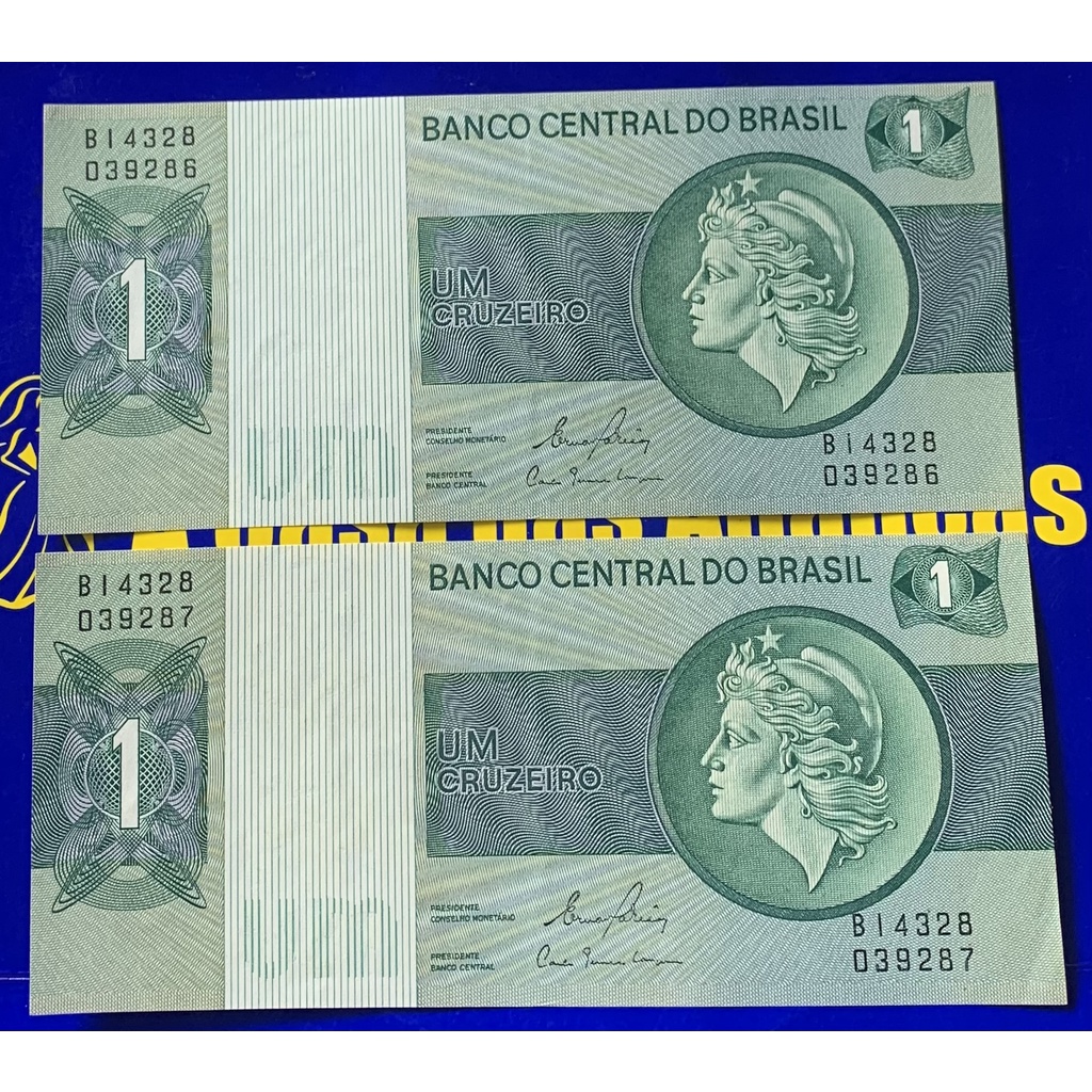 2 Cédulas 1 Cruzeiro Banco Central Brasil Antigas Coleção Linda Cédulas
