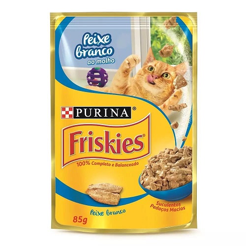 Ração Úmida Purina Friskies Sachê para Gatos Adultos sabor Peixe Branco 85g