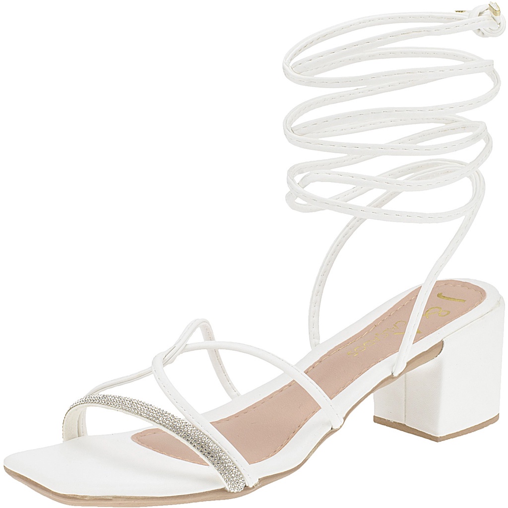 Sandália Feminina Saltinho Salto Grosso De Amarrar Tira Com Strass Confortável Antiderrapante em Oferta na Shopee