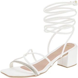 Sandália Feminina Saltinho Salto Grosso De Amarrar Tira Com Strass Confortável Antiderrapante em Oferta na Shopee