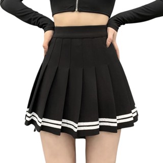 Saia Plissada Colegial Preta Listrada Coreana Cosplay Kpop Pregueada