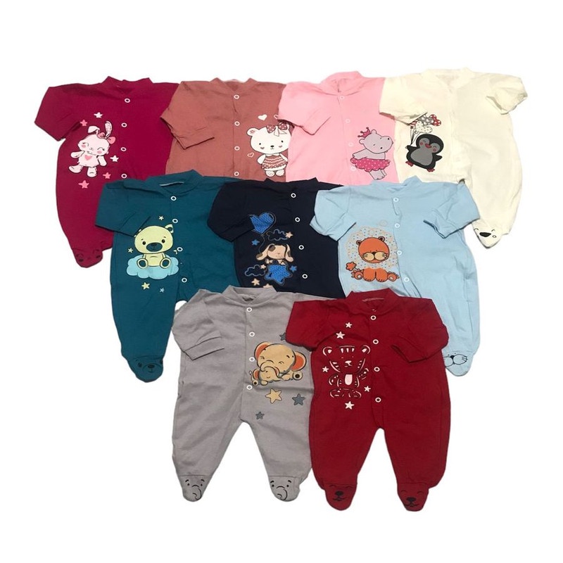 Kit Macacão de Malha Estampado no Peito e Pézinho 2 Peças Menina e Menino