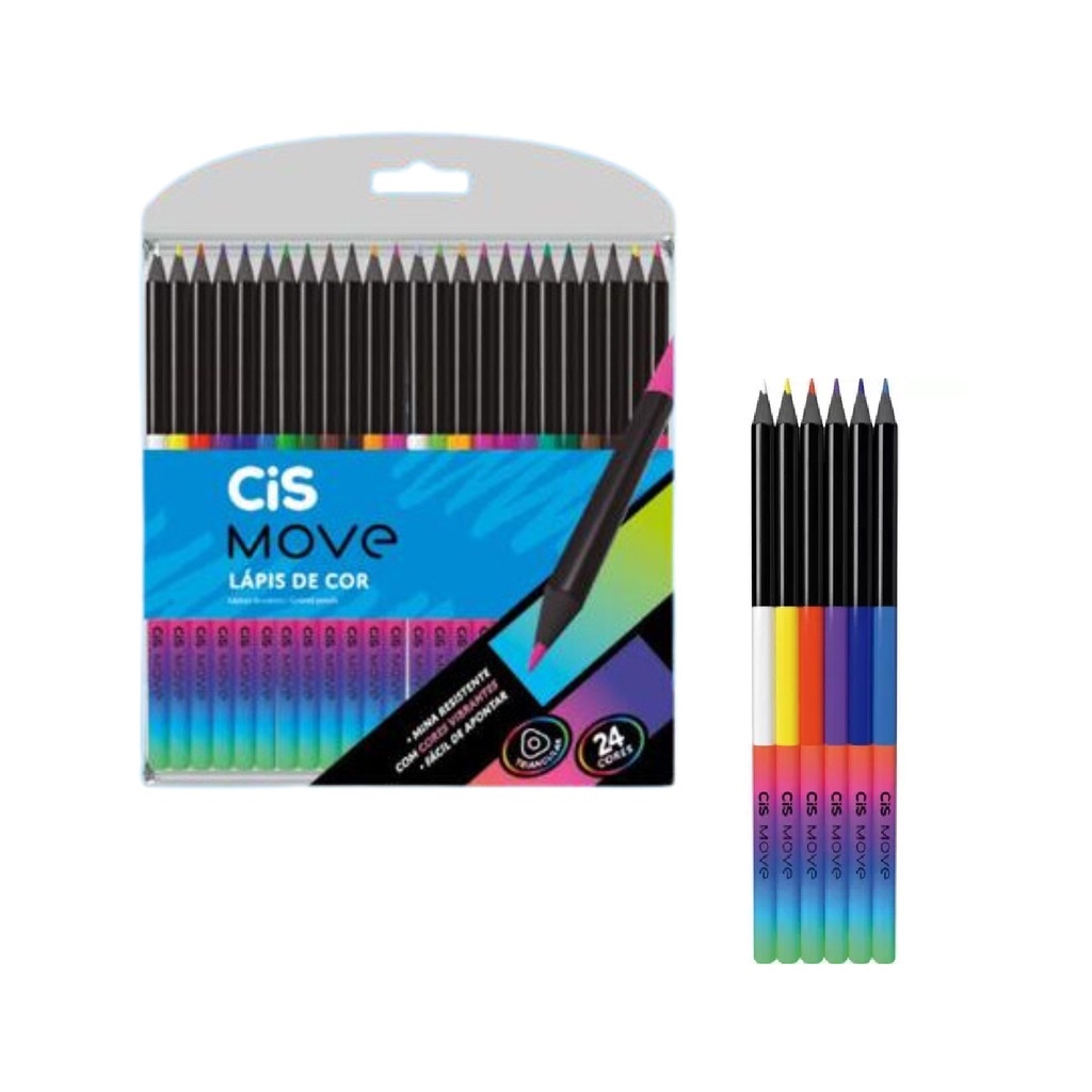 Lápis de Cor Move 24 Cores CiS – Qualidade e Variedade para Artes e Projetos Escolares